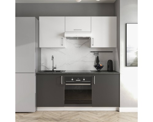 Кухонный гарнитур Domaci Болонья 180 см, фасад графит, белый, ручка хром, столешница луна KUH-767414