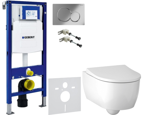 Комплект Унитаз подвесной Geberit iCon 500.784.01.1 с сиденьем и быстросъемной крышкой с микролифтом + Крепления Duofix 111.815.00.1 к стене + Шумоизоляция 156.050.00.1 + Инсталляция UP 320 111.300.00.5 + Кнопка Sigma 01 115.770.21.5 хром