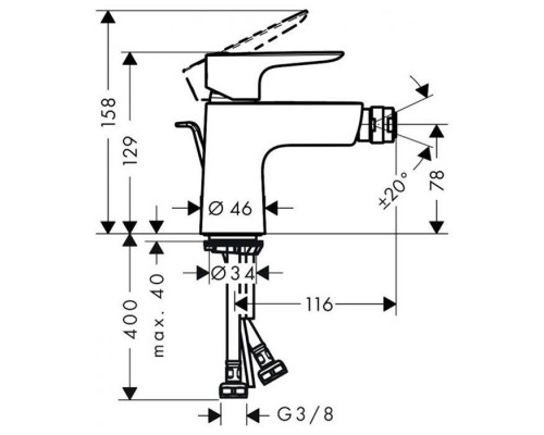 Hansgrohe Talis E Смеситель для биде, 1 отв., с донным клапаном, цвет: полированное золото. 71720990 Hansgrohe Talis E Смеситель для биде, 1 отв., с донным клапаном, цвет: полированное золото. 71720990