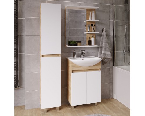 Мебель для ванной комнаты Grossman Поло 55 дуб сонома светлый, белый глянцевый