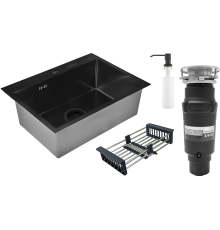 Комплект Мойка Wisent WS36050B с PVD покрытием, с раздвижным коландером и дозатором + Измельчитель Bone Crusher BC 910-SL-Slim Line