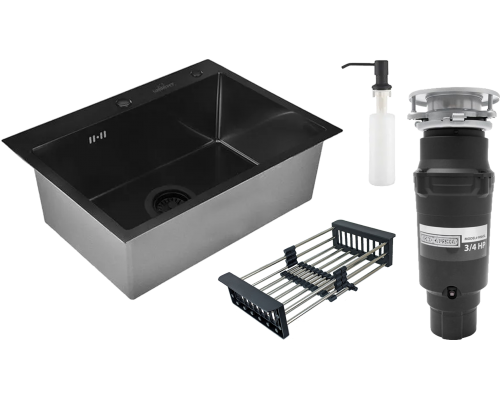 Комплект Мойка Wisent WS36050B с PVD покрытием, с раздвижным коландером и дозатором + Измельчитель Bone Crusher BC 910-SL-Slim Line