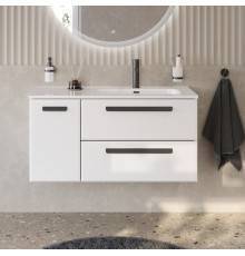 Тумба с раковиной Cezares Eco Cer-N 100 R, bianco lucido, раковина Duet 100 R, ручки матовые черные