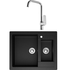 Комплект Мойка кухонная Domaci Болонья М-19-002 черная + Смеситель STWORKI