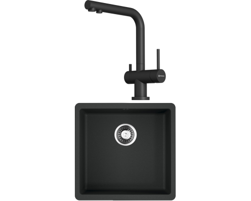 Комплект Мойка кухонная Omoikiri Kata 44-U-BL черная + Смеситель Nagano P-BL черный