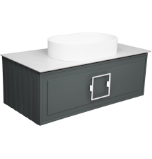 Тумба с раковиной La Fenice Cubo 100 подвесная, grigio, ручка белая, столешница белый мрамор, раковина белая матовая