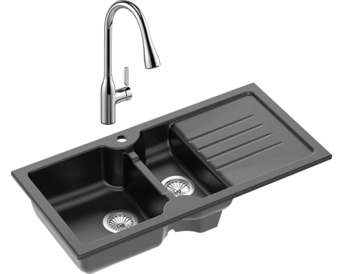 Комплект Мойка кухонная Domaci Сиена 54100-110 черная матовая + Смеситель STWORKI 33138-123/1BG-IG11