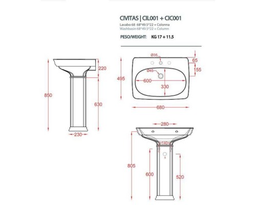 Artceram Civitas Раковина 68х50 см, 1 отв., цвет: серый. CIL001 34 00 Artceram Civitas Раковина 68х50 см, 1 отв., цвет: серый. CIL001 34 00