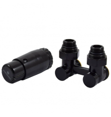 Комплект Schlosser: узел нижнего подключения G 3/4 x 3/4 D=50 мм, угловой с термоголовкой, Чёрный 600800067 Ral 9005