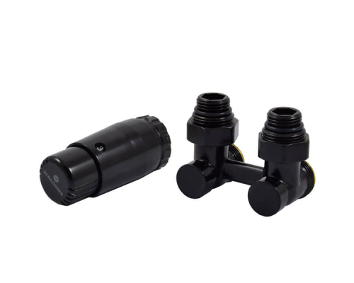 Комплект Schlosser: узел нижнего подключения G 3/4 x 3/4 D=50 мм, угловой с термоголовкой, Чёрный 600800067 Ral 9005