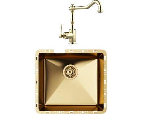 Комплект Мойка кухонная TopZero TZ RS 451 золото + Смеситель Rubato золото