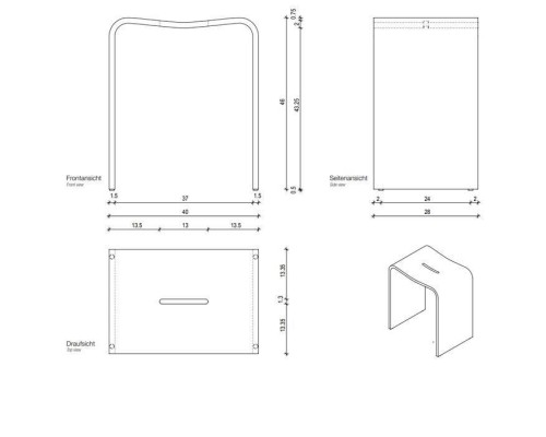 Decor Walther Black Stone Stool Душевая табуретка 46x40x28см, напольный, цвет: матовый черный. 0974760
