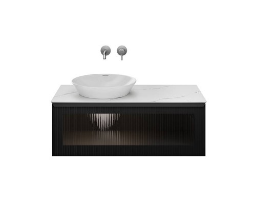 Kerama Marazzi ICONICO Тумба подвесная 100 с рифленым стеклом, 1 ящик, со столешницей, цвет: черный. IC.100.1\BLK,  CO3.SG50008220R\100