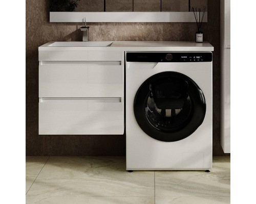 Тумба с раковиной Style Line Даллас Леон 120 L Люкс Plus подвесная, белая, для стиральной машины
