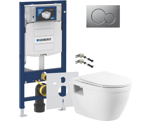 Комплект Унитаз подвесной BelBagno Loto BB070CHR/SC безободковый + Крепления Geberit Duofix 111.815.00.1 к стене + Шумоизоляция 156.050.00.1 + Инсталляция UP 320 111.300.00.5 + Кнопка Sigma 01 115.770.JQ.5 лакированная, матовый хром