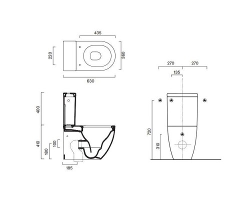 Catalano Sfera Унитаз моноблок 63х36см., безободковый, цвет: белый глянцевый. 0515630001,  0533010001,  0555510000