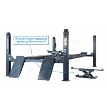 Подъемник 4-стоечный 5 т, c ручной траверсой 3 т N433, для сход-развала, 380 В, мех. снятие, серый N