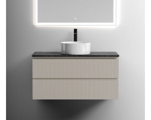 Тумба с раковиной Sancos Snob T 100 см, beige soft, столешница черный мрамор, раковина CN6032