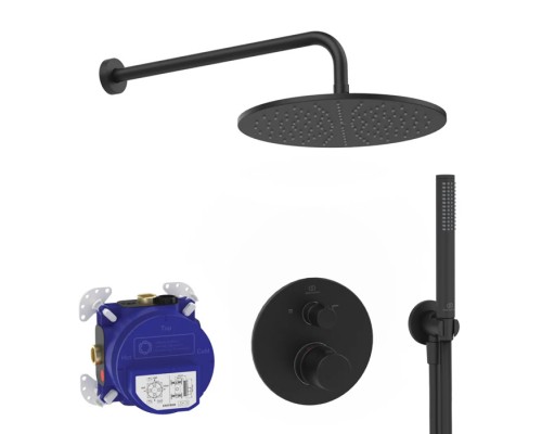 Ideal Standard Ceratherm T100 Душевой комплект: встраиваемый термостатический смеситель, верхний душ Oslash;30см., держатель, лейка для душа и шланг 175см., цвет: черный матовый. A7573XG