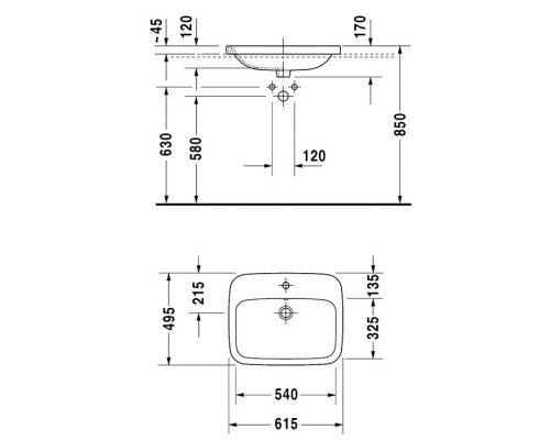 Duravit DuraStyle Раковина подвесная, 61х49см.,  с 1 отв., встраиваемая сверху, цвет: белый. 374620000