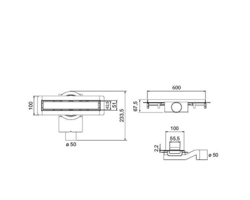Plumberia Selection Трап душевой PS MODULAR 4x60 2устор. накладка из нерж.стали, комбинир.затвор с горизонт. Выпуском Ду 50мм,40л/мин, цвет: нержавеющая сталь. PSM60MT