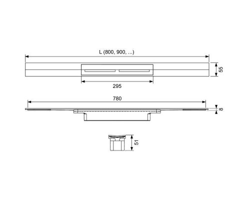 TECE Комплект дренажного канала 800/55 мм. цвет: нержавеющая сталь. 670800,  673002,  674000
