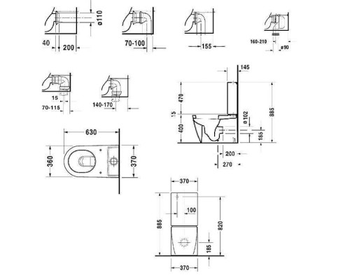 Duravit Starck 2 Унитаз моноблок приставной 63х37см, слив универсальный, с креплением, цвет: белый. 0933000005,  2145090000
