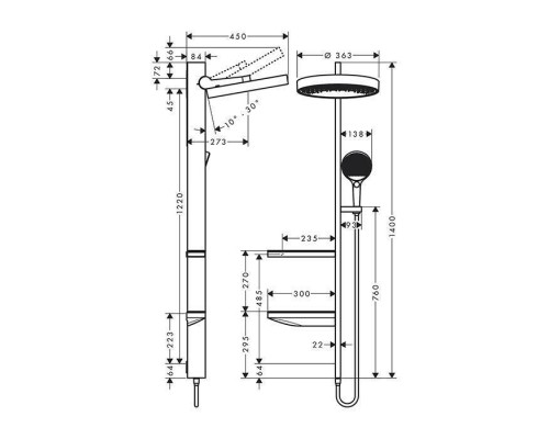 Hansgrohe Showerpipe Душевая система 1jet (верхний душ, штанга, ручной душ, полочки), цвет: хром. 26842000 Hansgrohe Showerpipe Душевая система 1jet (верхний душ, штанга, ручной душ, полочки), цвет: хром. 26842000