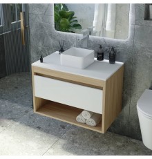 Тумба с раковиной Teymi Ritta 65, дуб эврика, матовая белая, раковина Helmi Mini 24