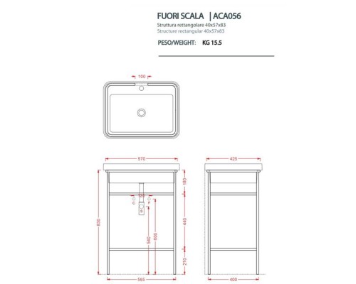 Artceram Fuori Scala Металлическая структура 40x57хh83см с раковиной на 1 отв. напольная, цвет: белый матовый. ACA056 05 bi matt ,  TFL034 01 00