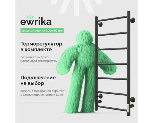 Полотенцесушитель электрический EWRIKA Сафо PN 100x40, черный матовый Полотенцесушитель электрический EWRIKA Сафо PN 100x40, черный матовый