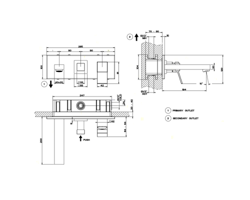 Gessi Rettangolo K Встраиваемый смеситель с изливом и переключателем PUSH, внешняя часть, цвет: хром. 53136#031