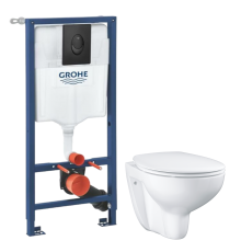 Комплект Унитаз подвесной Grohe Bau Ceramic 39351000 безободковый, альпин-белый + Инсталляция Rapid SL 1000044 3 в 1 с панелью смыва