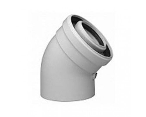 Коаксиальный отвод, Baxi, полипропиленовый 45°, диам. 80/125 мм Коаксиальный отвод, Baxi, полипропиленовый 45°, диам. 80/125 мм