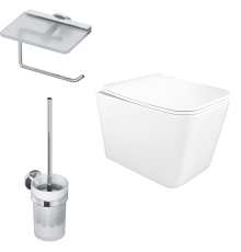 Комплект Унитаз подвесной STWORKI Молде S23401WH + Держатель AM.PM X-Joy A85A341500 с полкой для телефона, хром + Ершик A85A33300 хром