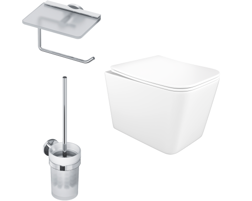 Комплект Унитаз подвесной STWORKI Молде S23401WH + Держатель AM.PM X-Joy A85A341500 с полкой для телефона, хром + Ершик A85A33300 хром