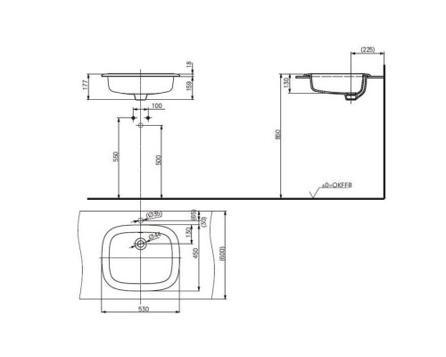 TOTO Public Раковина 53x45x17.7 см, без отв., полувстраеваемая, CeFiONtect, цвет: белый. LW763Y#XW