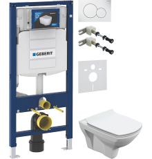 Комплект Унитаз подвесной Cersanit Carina XL Clean On DPL EO slim + Крепления Geberit Duofix 111.815.00.1 к стене + Шумоизоляция 156.050.00.1 + Инсталляция UP 320 111.300.00.5 + Кнопка Sigma 01 115.770.11.5 белая