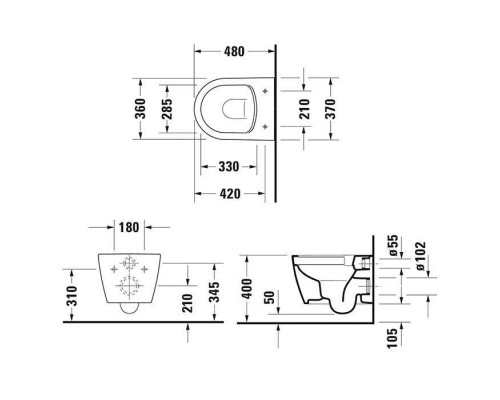 Duravit Soleil by Starck Унитаз 37х48см., подвесной, безободковый, Weiszlig; Hochglanz, HyG, цвет: белый. 2590092000