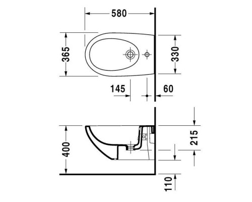 Duravit Architec Биде подвесное с перел., с плоскостью под смес.,вкл. крепление Durafix, 36.5x58см, Цвет: Белый. 2531150000