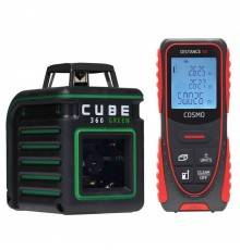 НОВОГОДНИЙ КОМПЛЕКТ Лазерный уровень ADA CUBE 360 GREEN Basic Edition + Дальномер лазерный ADA Cosmo 50