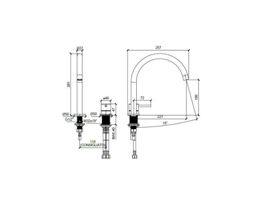 Almar Mixers Смеситель для раковины, 2 отв., без донного клапана, цвет: черный металл брашированный PVD. E214005.AB
