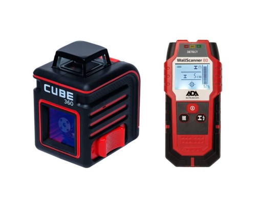 НОВОГОДНИЙ КОМПЛЕКТ Лазерный уровень ADA CUBE 360 Basic Edition + Детектор проводки ADA Wall Scanner 80 НОВОГОДНИЙ КОМПЛЕКТ Лазерный уровень ADA CUBE 360 Basic Edition + Детектор проводки ADA Wall Scanner 80