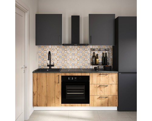 Кухонный гарнитур Domaci Болонья 180 см, фасад дуб вотан, графит, ручка черная, столешница луна KUH-767520