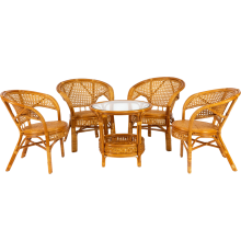 Комплект садовой мебели TetChair Pelangi 02/15 (стол + 4 кресла), без подушек, ротанг, honey