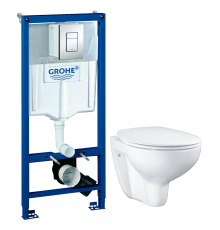 Комплект Унитаз подвесной Grohe Bau Ceramic 39351000 безободковый, альпин-белый + Инсталляция Rapid SL 38772001 3 в 1 с кнопкой смыва