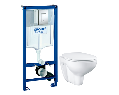 Комплект Унитаз подвесной Grohe Bau Ceramic 39351000 безободковый, альпин-белый + Инсталляция Rapid SL 38772001 3 в 1 с кнопкой смыва