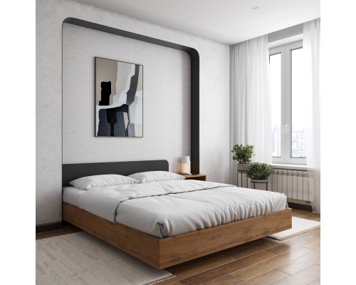 Кровать DIWO Кострома 2 160x200 см, с матрасом анатомическим, беспружинным, дуб вотан, антрацит