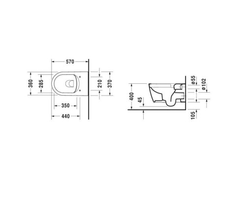 Duravit Me by Starck Унитаз 57х37см., подвесной, Rimless, с креплениями, цвет:белый. 2529090000 Duravit Me by Starck Унитаз 57х37см., подвесной, Rimless, с креплениями, цвет:белый. 2529090000