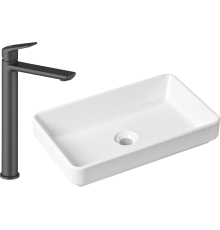 Комплект Раковина Lavinia Boho Bathroom Sink Slim 33311004 + Смеситель Wellsee ICON! for life 182307000 матовый черный